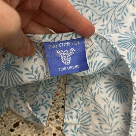 Pine Cone Hill Fine Linens cotton India blue white print tunic medium m - Picture 4 of 7